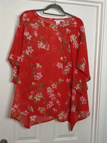 Susan graver red floral sheer - susan,