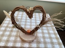 Nine Wedding Table Decorations Wicker Hearts on Birch Logs 