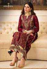 UNSTITCHED Designer Asim Jofa 3 Piece Cotton Suit Pakistani Embroidered New Suit