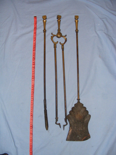 Vintage brass fire - brass, irons