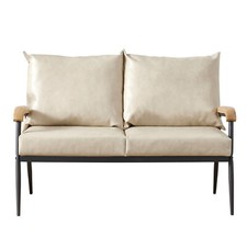 PU 2 Seats Sofa Wood Arm Metal