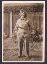 Vintage c1940s Photo Lady In Garden WW2 Auxiliary Territorial Service? Military