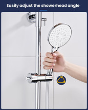 YEAUPE Adjustable Shower Head Holder with Hooks, No Drilling, Chrome Plated