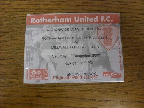 2000 ticket rotherham - 02/12/2000,