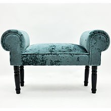 Blue velvet window seat bench - seat,