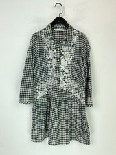 Zara Grey White Gingham Shirt Dress Embroidered Floral Midi 3/4 Sleeve UK XS