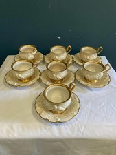 Antique Ernst Bohne Söhne Cherub Teacup and Saucer Set w/Gold Trim, Set of 7