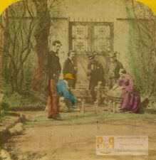 France Scene de Genre Skittles bowling game in garden Old Stereoview photo 1865