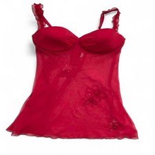 La Senza Vintage red mesh Floral Print babydoll cami chemise