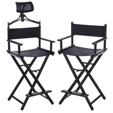 Professional Makeup Artist Directors Chair Headrest Folding Aluminum Alloy Black