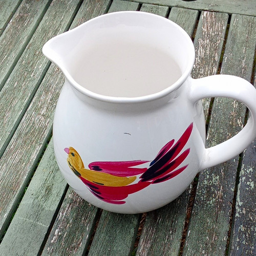 White ceramic jug - jug/pitcher, bird