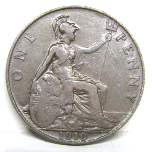 1910 one penny coin edward - coin,