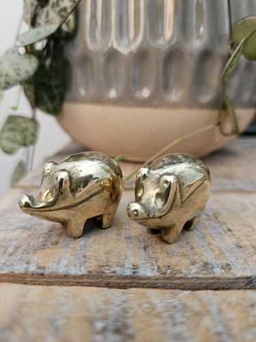 Two tiny brass pig ornaments - two,