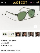 Moscot Sun Sunglasses- Sage Colour - Unisex - Brand New Never Worn