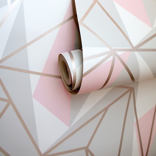 Pink white geometric wallpaper - pink,