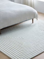 John Lewis Box Stripe Geometric Pure Wool Rug L180 x W120cm - White Ivory A