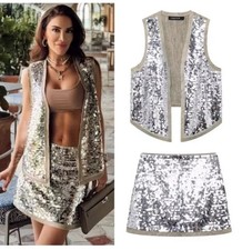 ZARA WOMAN BEIGE SEQUIN VEST
