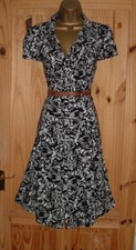 Black cream floral rose vintage WW2 40s 50s repro party shirt tea dress sz 18 20