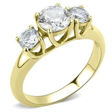 Ladies gold ring three stone cz cubic zirconia 18kt anniversary past present 673