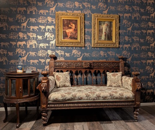 Antique carved oak hall bench - antique,
