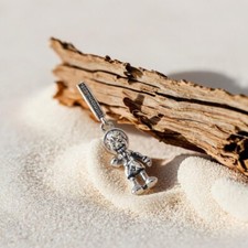 Silver Pinocchio Dangle Charm, Clear Zirconia Stones, Famous Cartoon Character