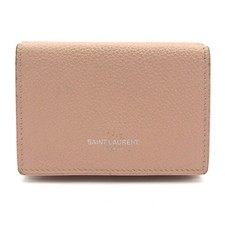 Auth SAINT LAURENT PARIS - 459784 Pink Leather Trifold Wallet