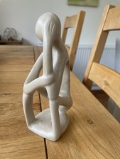 Hand Carved Cream Soap Stone Man Sitting Thinking Figure Abstract Sculpture 7”