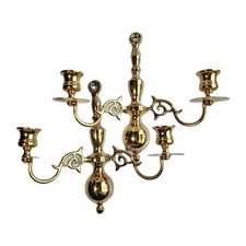 Vintage Candle Sconce Solid Brass Double Arm Wall Mount Candelabra Set of 2