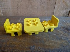 Duplo Lego Yellow Rectangle Table (6479) & 2 Chairs(4 Studs & Square Back 6478)