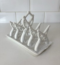 Antique Crossed Guns Rifles Toast Rack Ceramic Military White