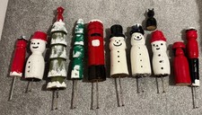 11x Wooden Christmas Garden Decorations - Snowmen, Xmas Tree Postbox and More