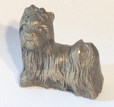 Vintage Solid Brass Yorkshire Terrier Dog Figurine Ornament Miniature Display