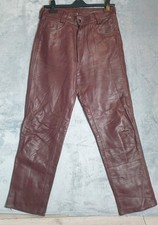 Vintage Heavy Genuine Leather Trousers W31 L31 Maroon UK 12/14 Rock Festival