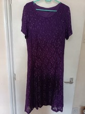 David Emanuel  Dress Purple Lace Lined  Sequins Lacy Wedding Holiday Cruise UK18