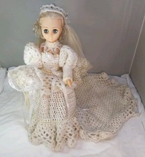 37cm Doll With Hand Crocheted Wedding Dress Outfit Plastic Preowned