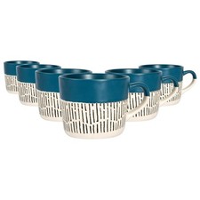 6x Blue 450ml Dipped Dash Stoneware Coffee Mugs Large Ceramic Tea Cups Set