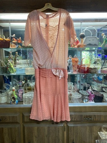 1920 salmon flocked dress - , 1920's