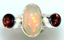 Fire OPAL Garnet Multi Gem Ring Sze 5½ L to 8 Q Birthstone Sterling 925 SILVER