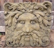 Large Green man Fountain mask square stone wall plaque/water feature 58cm/23" 