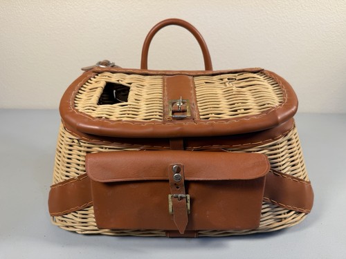 Antique fishing creel wicker - creel,