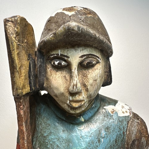 Antique polychrome wooden - wooden, 9”
