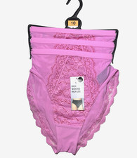 M & S PACK 3 HIGH  WAIST HIGH LEG KNICKERS SIZE 10 PINK FREE POSTAGE