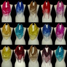 ORGANZA BEADED TASSEL FRINGE TRIANGLE SCARF WRAP MINI SARONG COVER UP