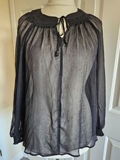 Primark - Black, Beaded Tie Neck, Sheer, Long Sleeve Top - UK10/EU38