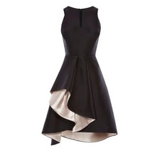 Coast Adella Black Gold Champagne Satin Hi Lo Ruffle Dress Wedding New