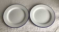 PAIR of Blue Rim White Enamel