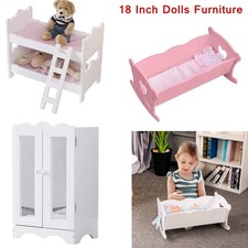 Wooden Dolls Crib Cot/Doll Closet Wardrobe/Doll Bunk Bed for 18" Dolls Furniture