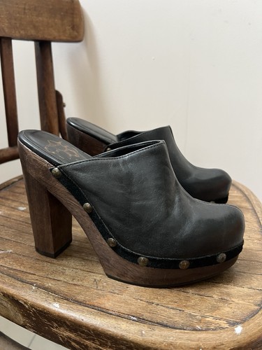 Vintage black leather - leather, clogs