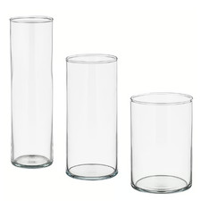 CYLINDER Clear Glass Vase Set of 3,Modern Decorative Flower Holders for Home UK