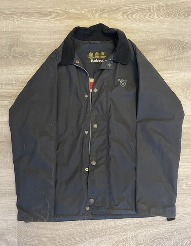 Barbour crest wax jacket navy - barbour,